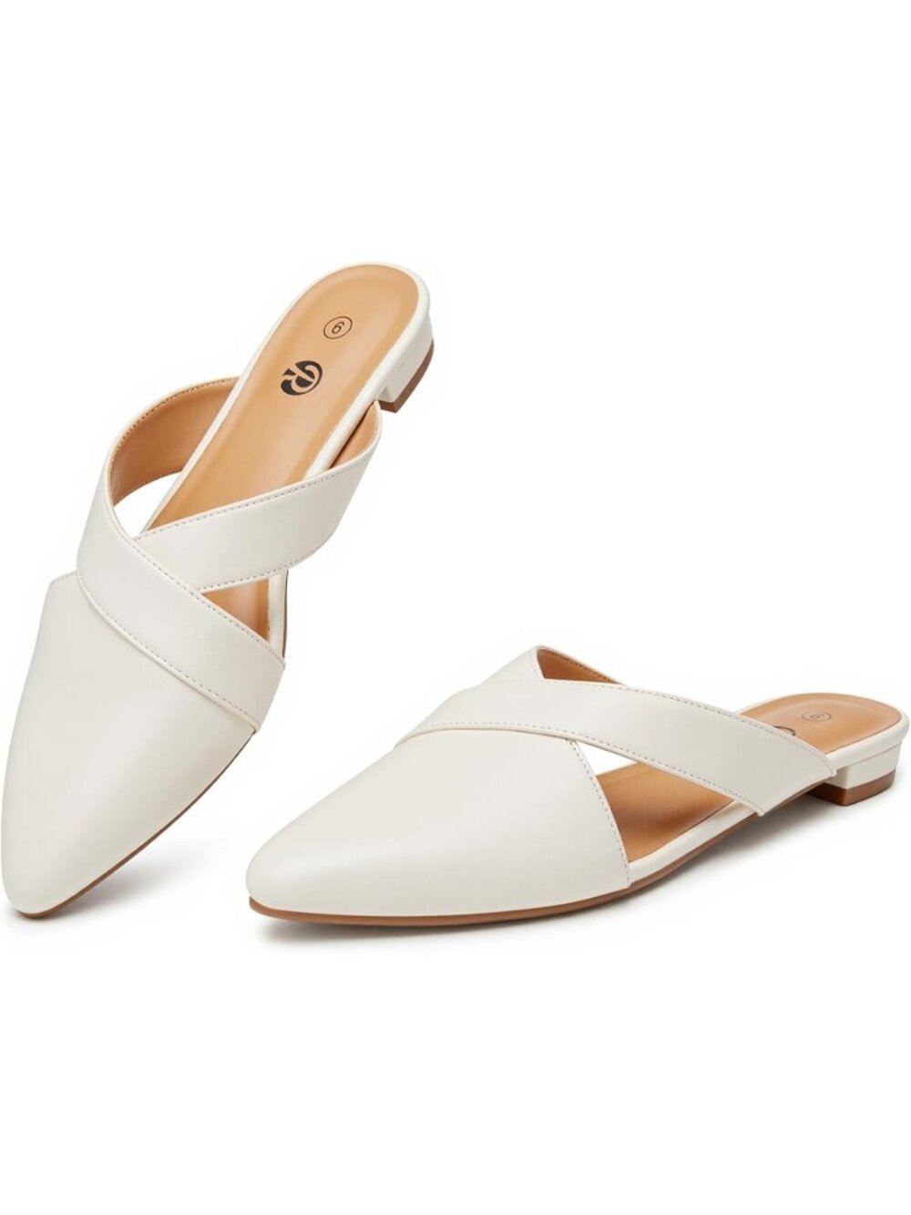 Women's Off White Closed Pointed Toe Pull On Backless Soft Suede Mules Flats
